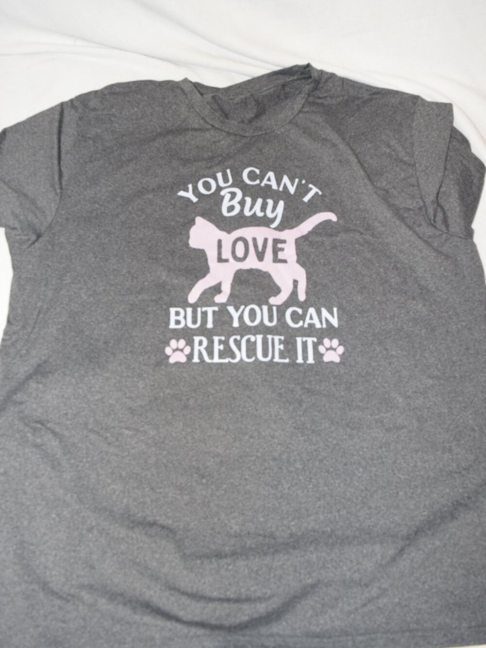 Gray Heathered Tee, "You Can't Buy Love, But You Can Rescue It" Cat DecalSize 4X
